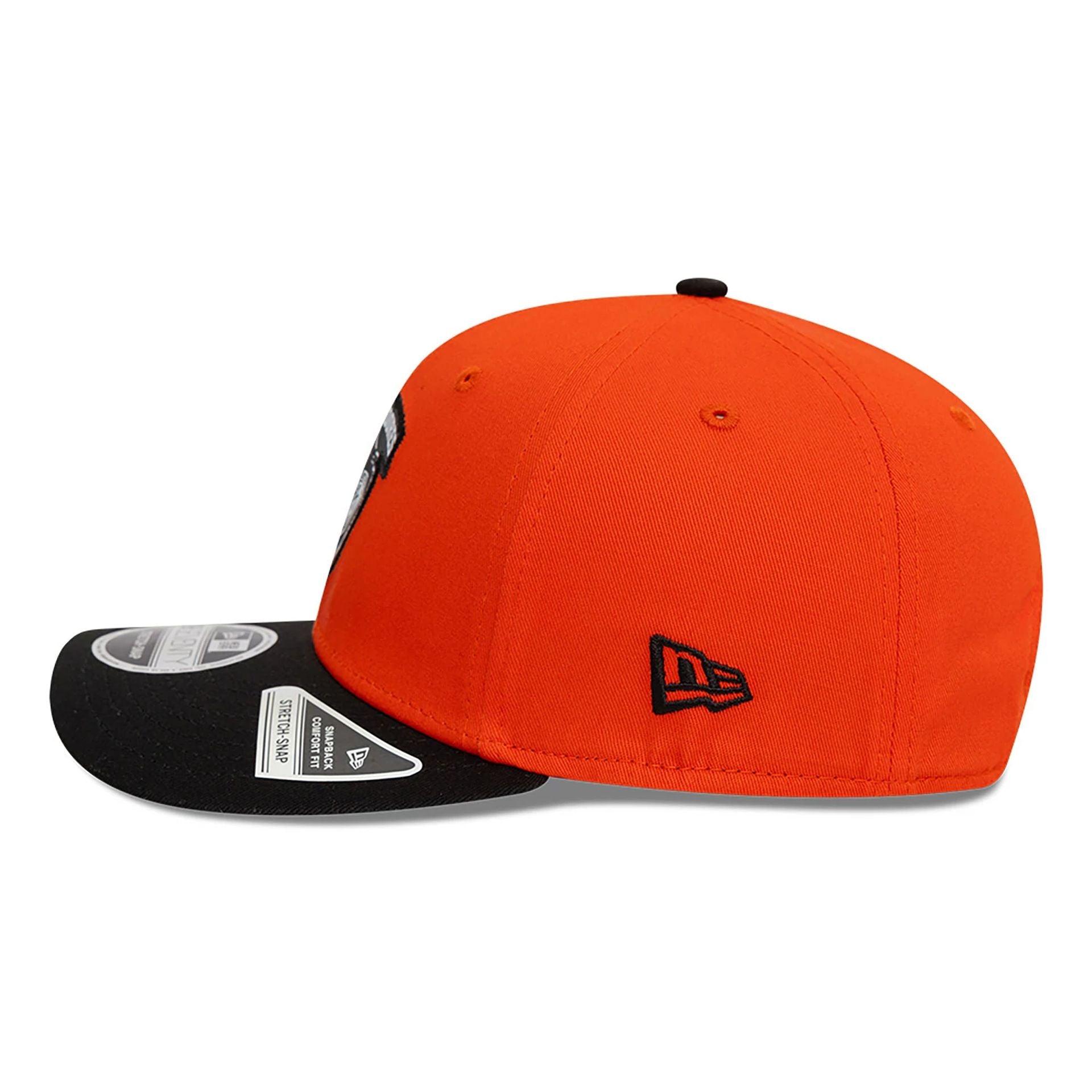 This is a Anquiladores FC Kings League Draft Orange 9SEVENTY Stretch Snap Adjustable Cap 7