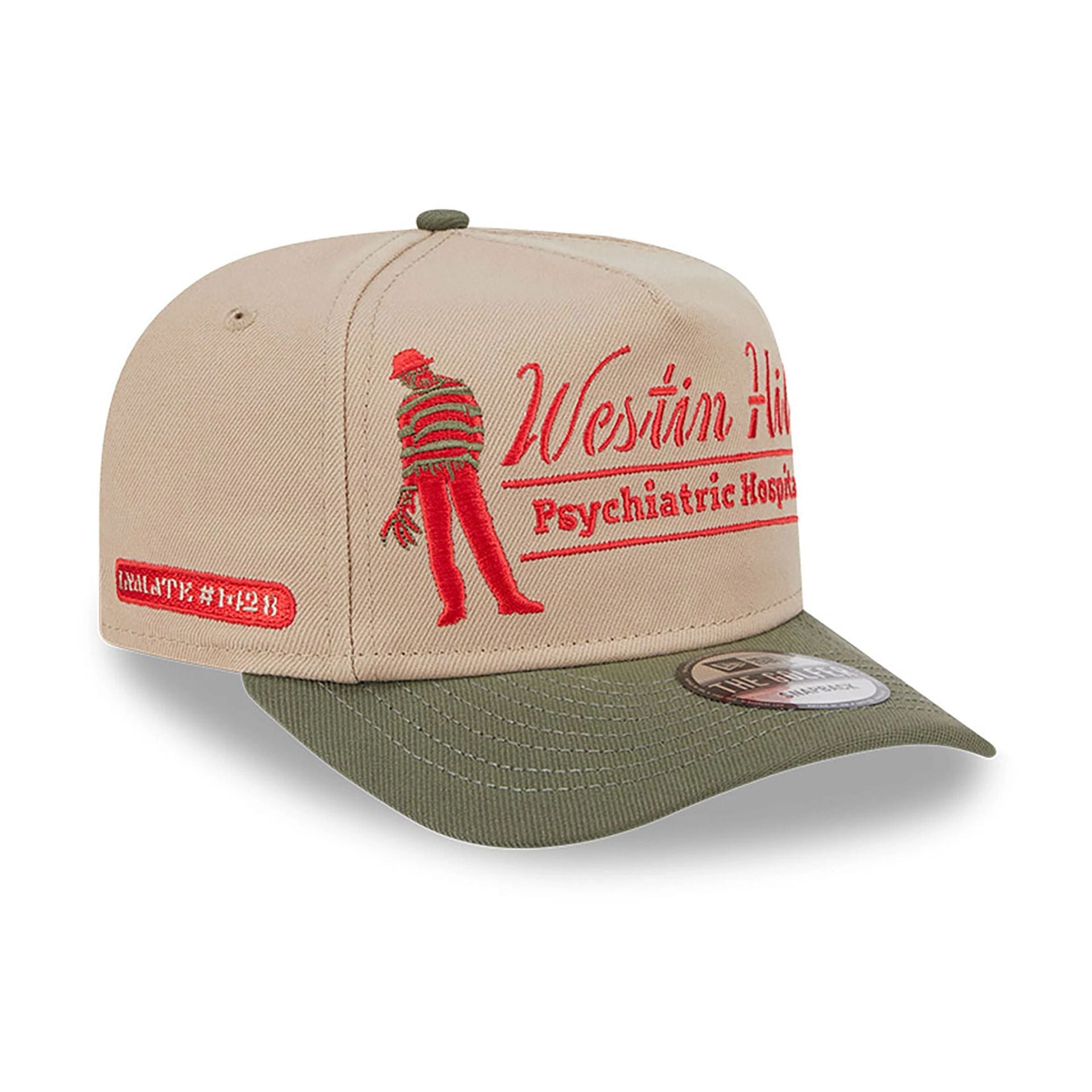 This is a A Nightmare On Elm Street Light Beige Golfer Snapback Adjustable Cap 1