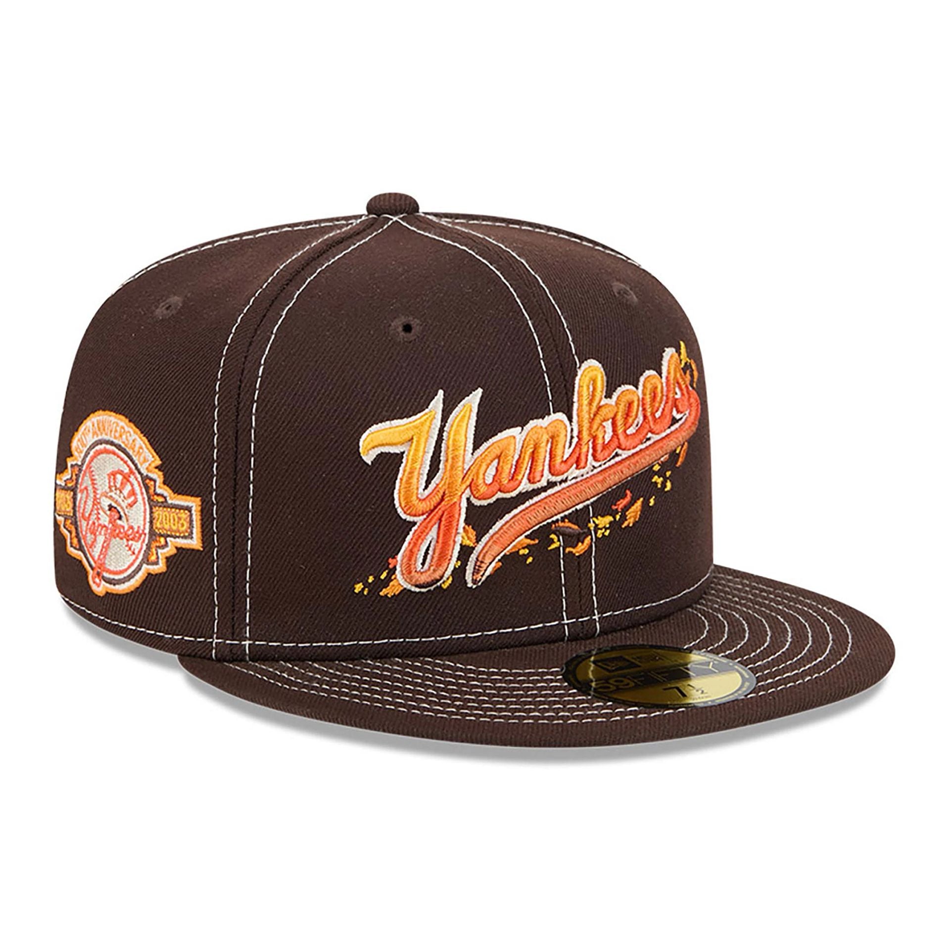 This is a New York Yankees Fall Foliage Dark Brown 59FIFTY Fitted Cap 1