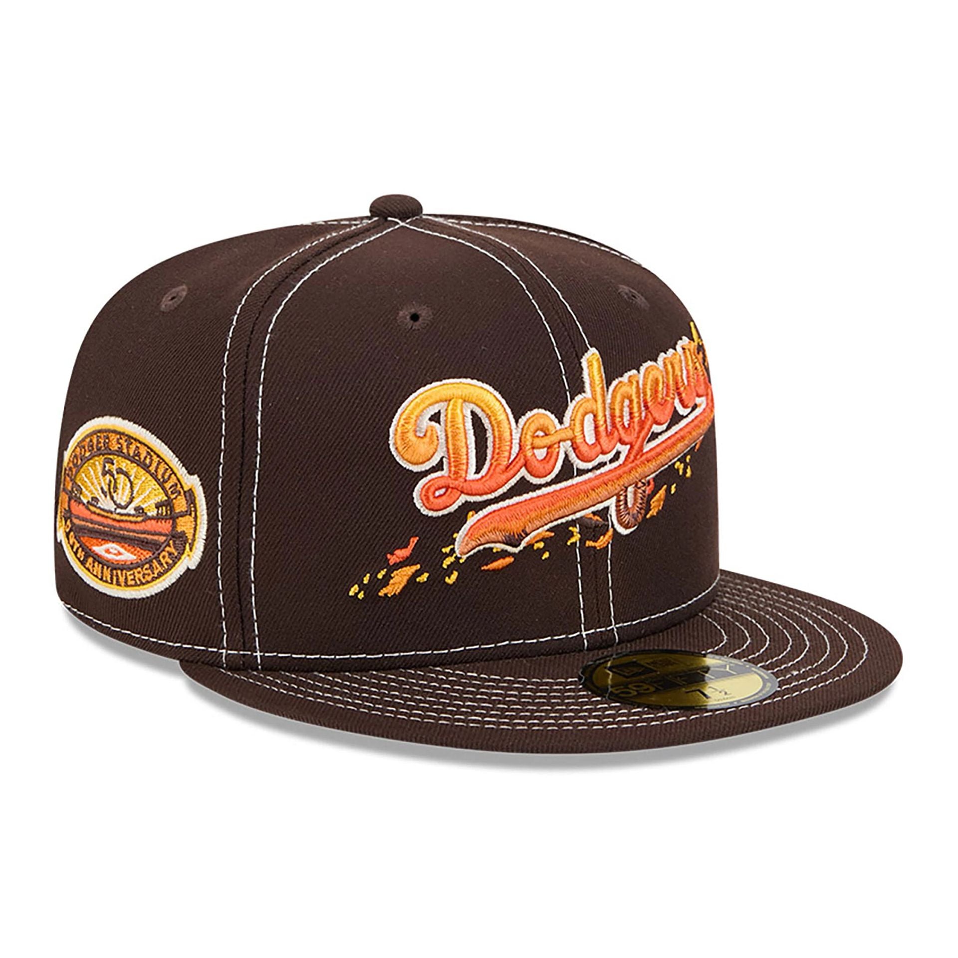 This is a LA Dodgers Fall Foliage Dark Brown 59FIFTY Fitted Cap 1