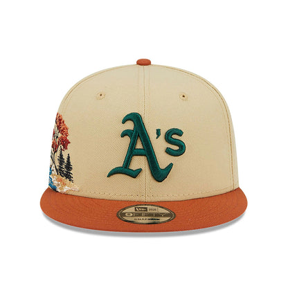 This is a Oakland Athletics Fall Landscape Light Beige 9FIFTY Snapback Cap 3