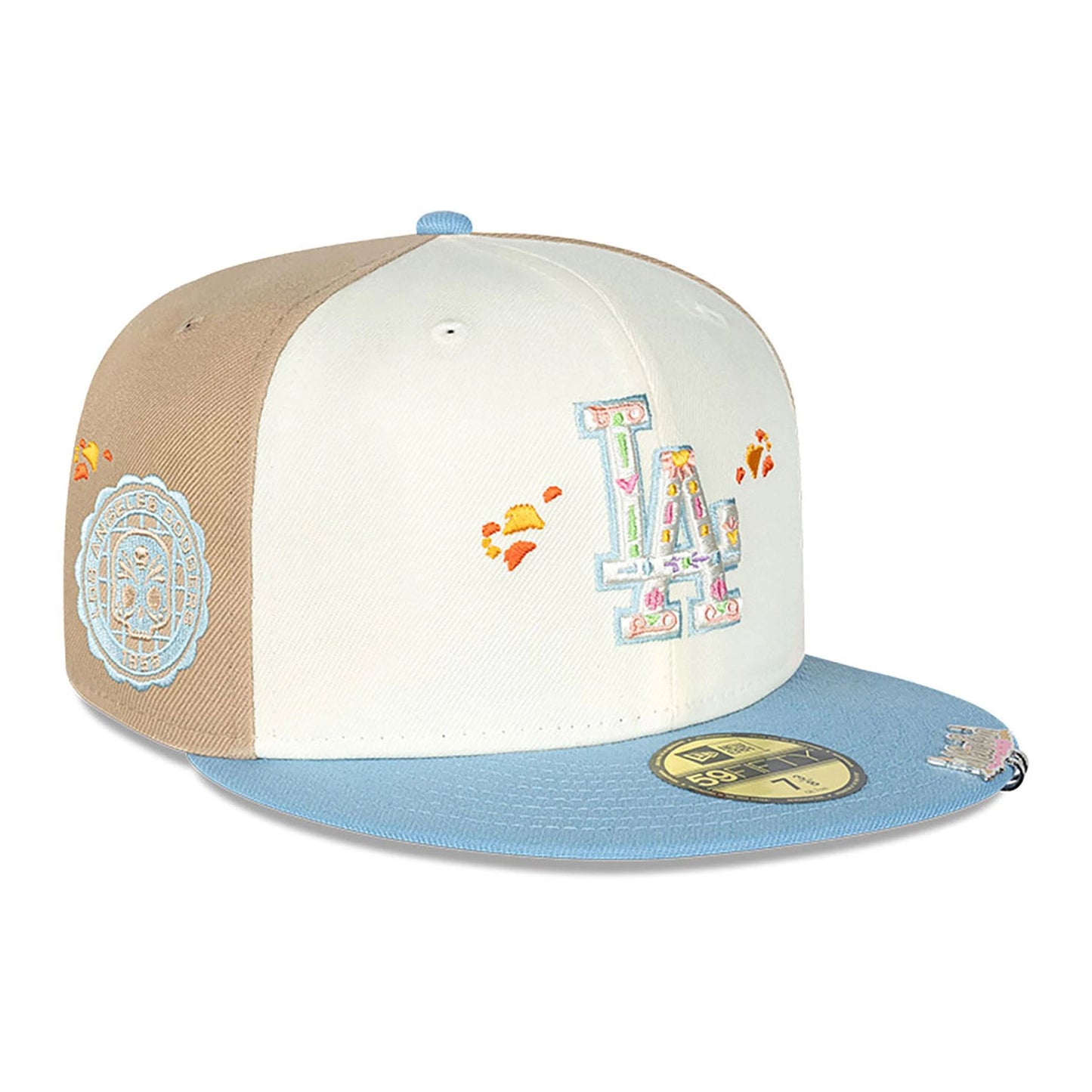 This is a LA Dodgers Day Of The Dead White 59FIFTY Fitted Cap 1