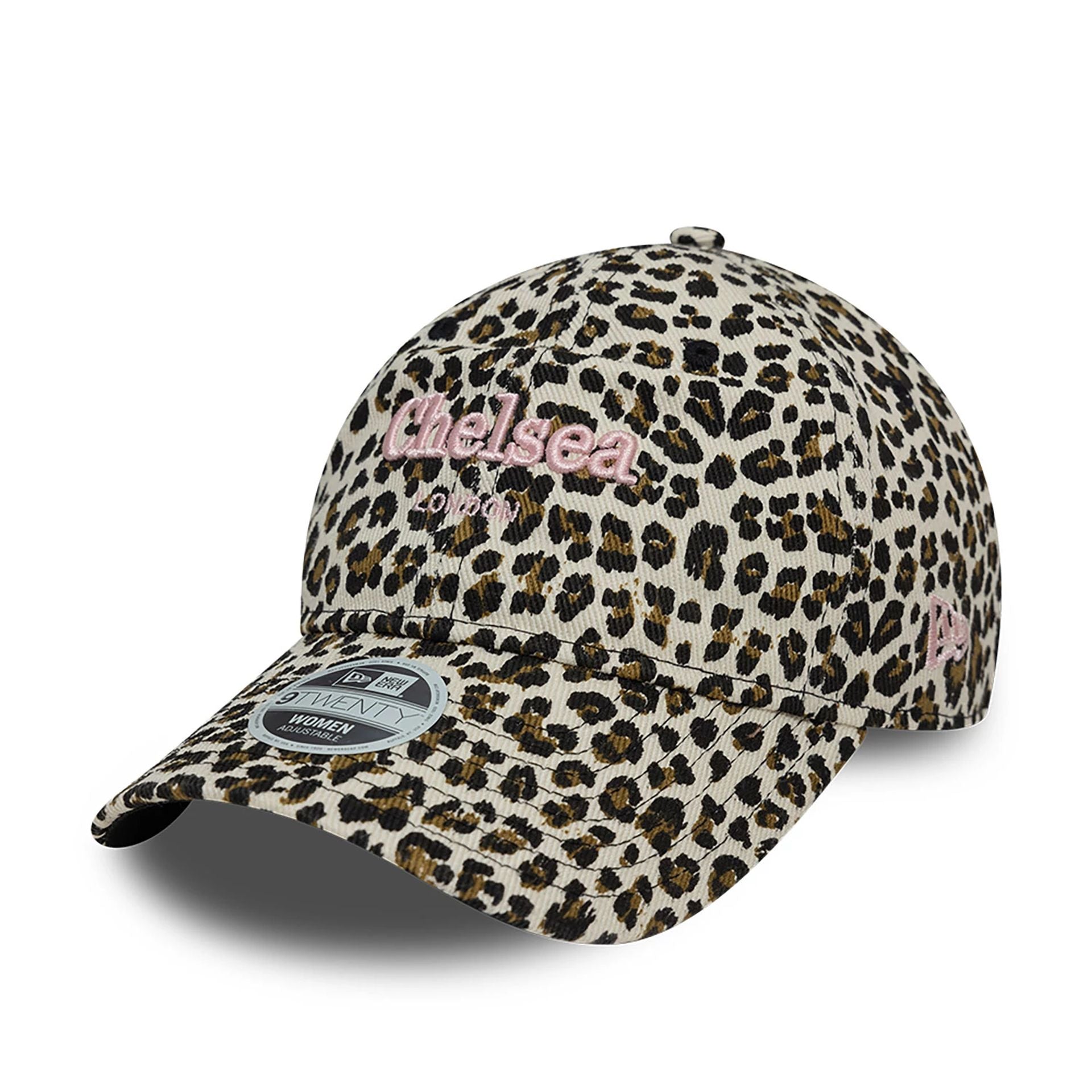 This is a New Era Womens Chelsea London Leopard All Over Print 9TWENTY Adjustable Cap 1