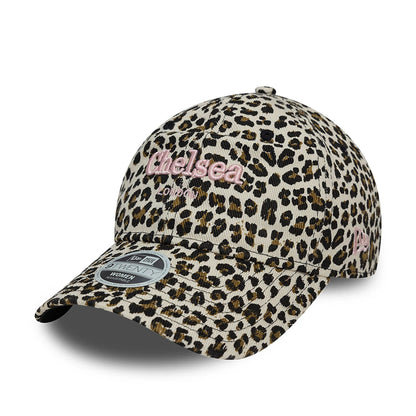 This is a New Era Womens Chelsea London Leopard All Over Print 9TWENTY Adjustable Cap 1