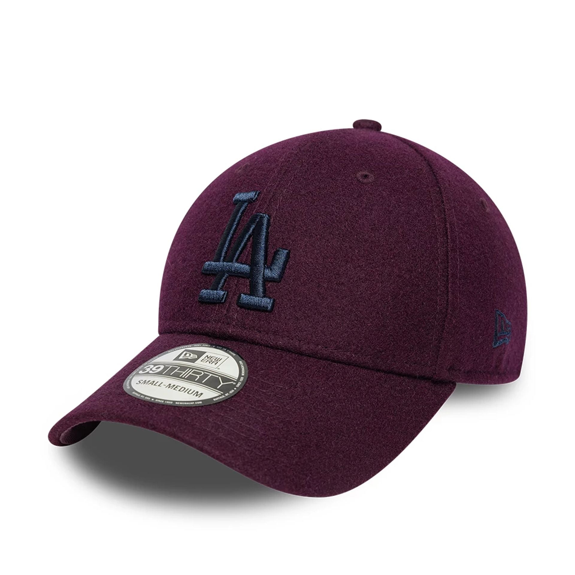 This is a LA Dodgers Melton Wool Purple 39THIRTY Stretch-Fit Cap 1