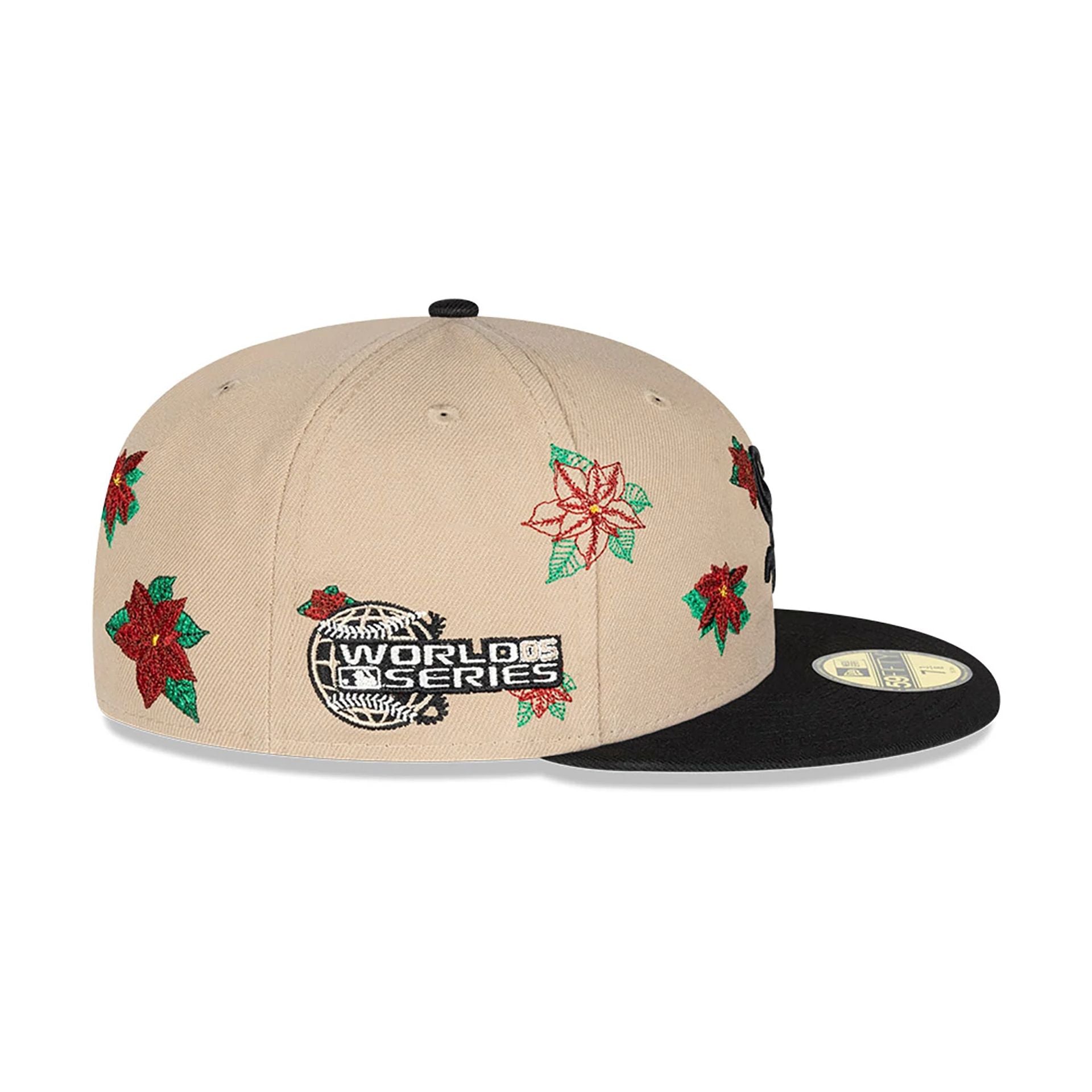 This is a Chicago White Sox Christmas Poinsettia Light Beige 59FIFTY Fitted Cap 7