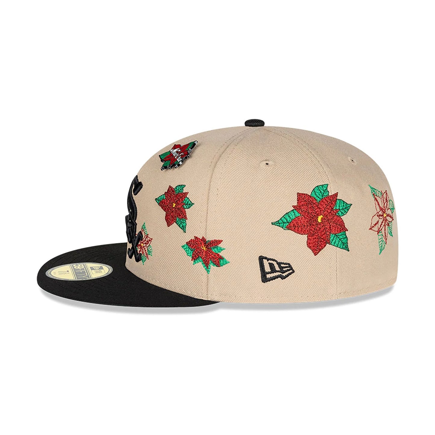 This is a Chicago White Sox Christmas Poinsettia Light Beige 59FIFTY Fitted Cap 8