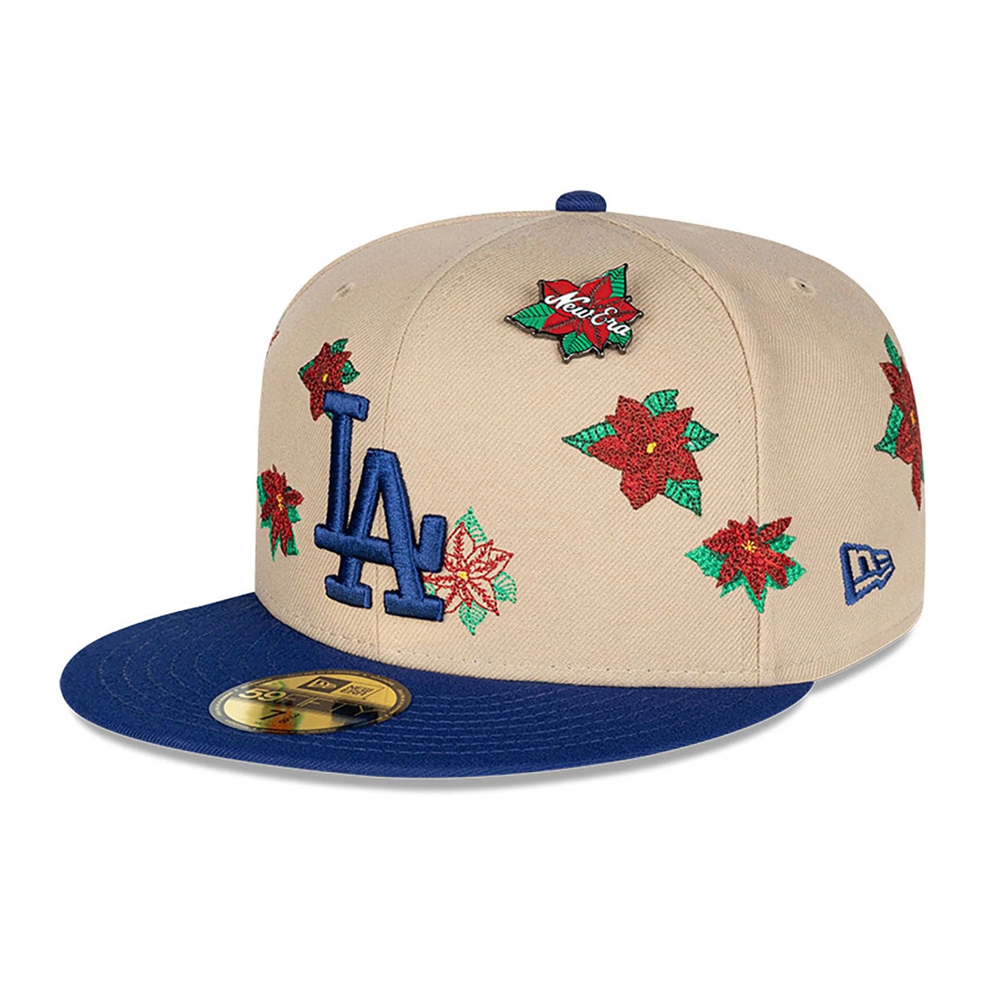 This is a LA Dodgers Christmas Poinsettia Light Beige 59FIFTY Fitted Cap 5