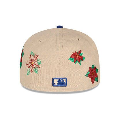 This is a LA Dodgers Christmas Poinsettia Light Beige 59FIFTY Fitted Cap 6