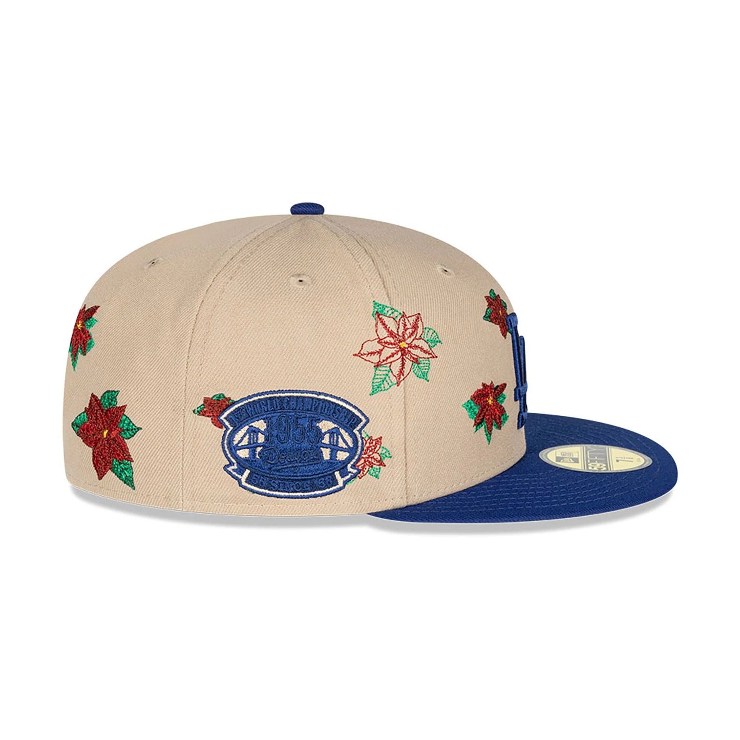 This is a LA Dodgers Christmas Poinsettia Light Beige 59FIFTY Fitted Cap 7