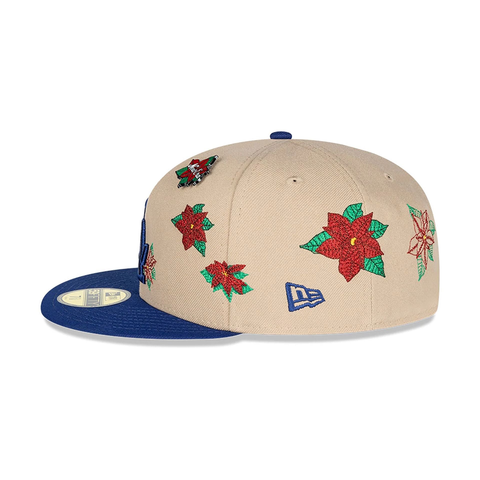 This is a LA Dodgers Christmas Poinsettia Light Beige 59FIFTY Fitted Cap 8