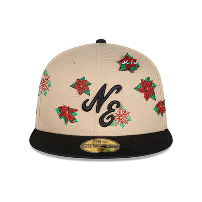 This is a New Era Christmas Poinsettia Light Beige 59FIFTY Fitted Cap 2