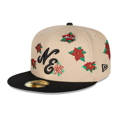 This is a New Era Christmas Poinsettia Light Beige 59FIFTY Fitted Cap 4