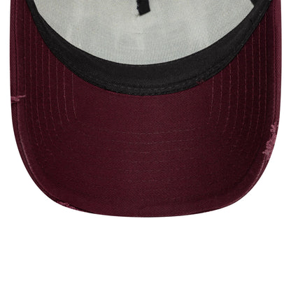 This is a New Era Patch Distressed Dark Red 9FORTY A-Frame Trucker Adjustable Cap 5