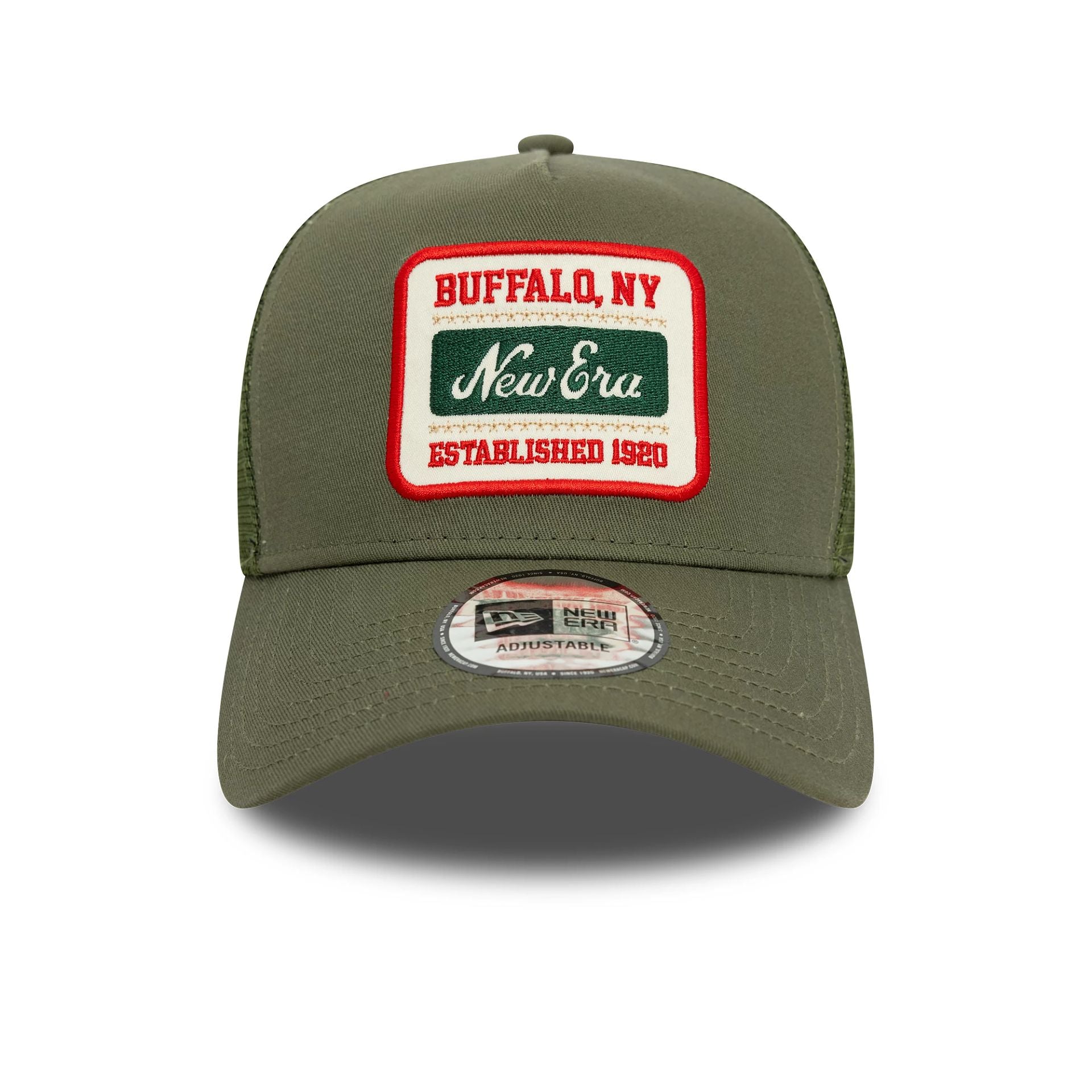 This is a New Era Patch Green 9FORTY A-Frame Trucker Adjustable Cap 2