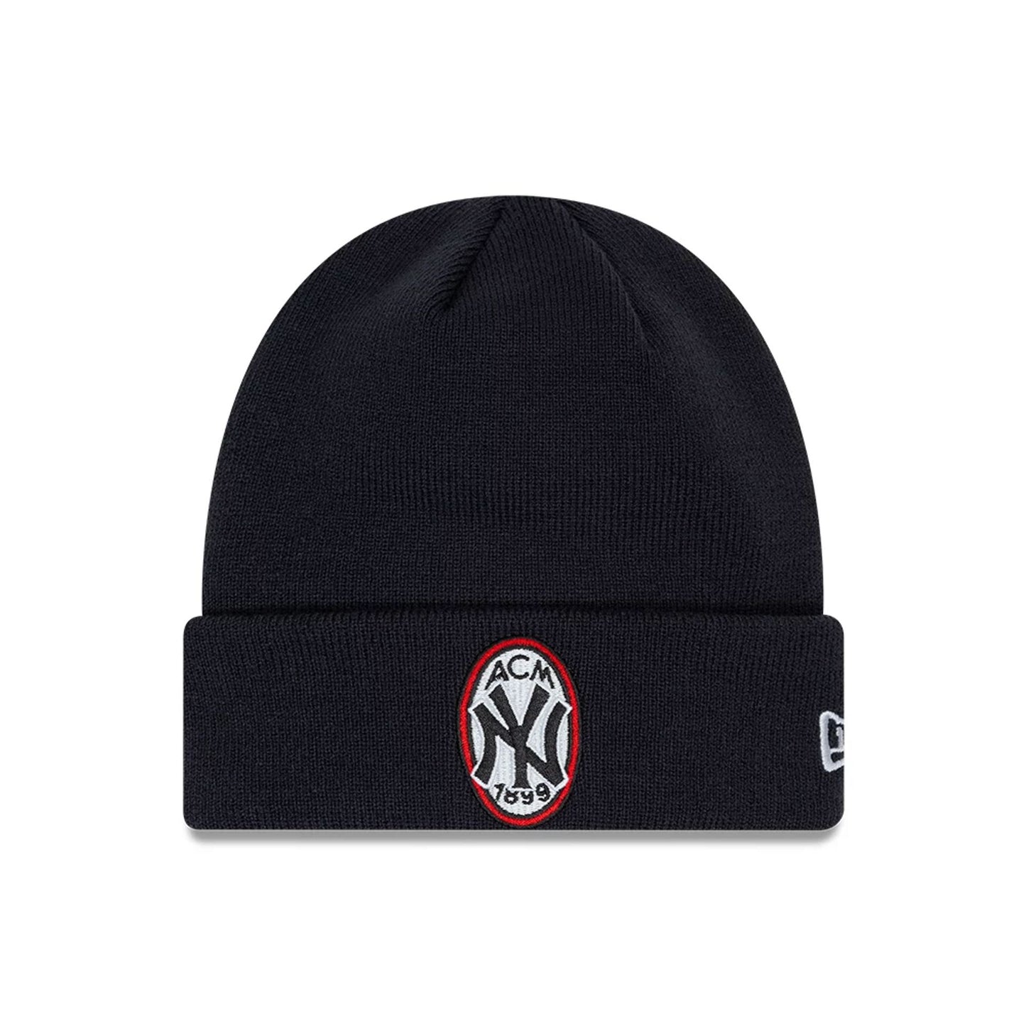 This is a AC Milan x New York Yankees Script Navy Cuff Knit Beanie Hat 1