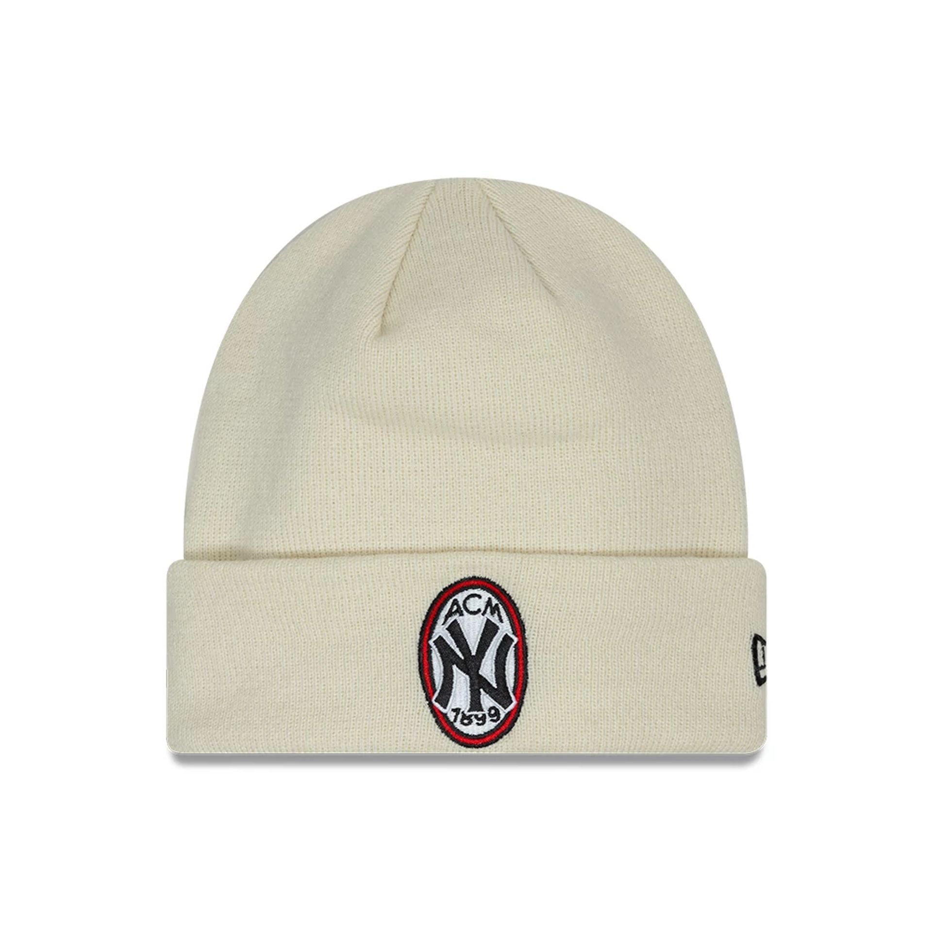 This is a AC Milan x New York Yankees Script Stone Cuff Knit Beanie Hat 1