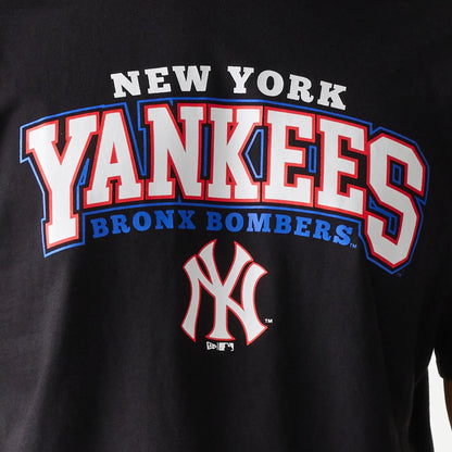 The Male model is wearing New York Yankees MLB Tricolour Logo Black T-Shirt 3