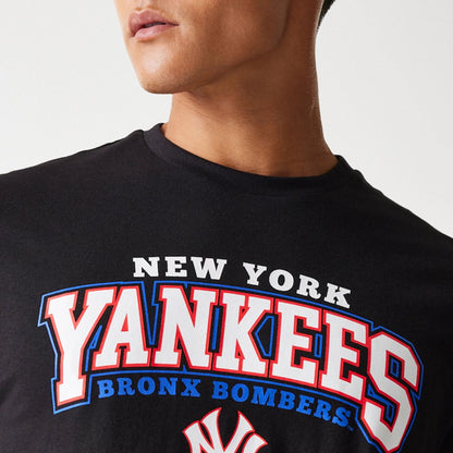 The Male model is wearing New York Yankees MLB Tricolour Logo Black T-Shirt 6