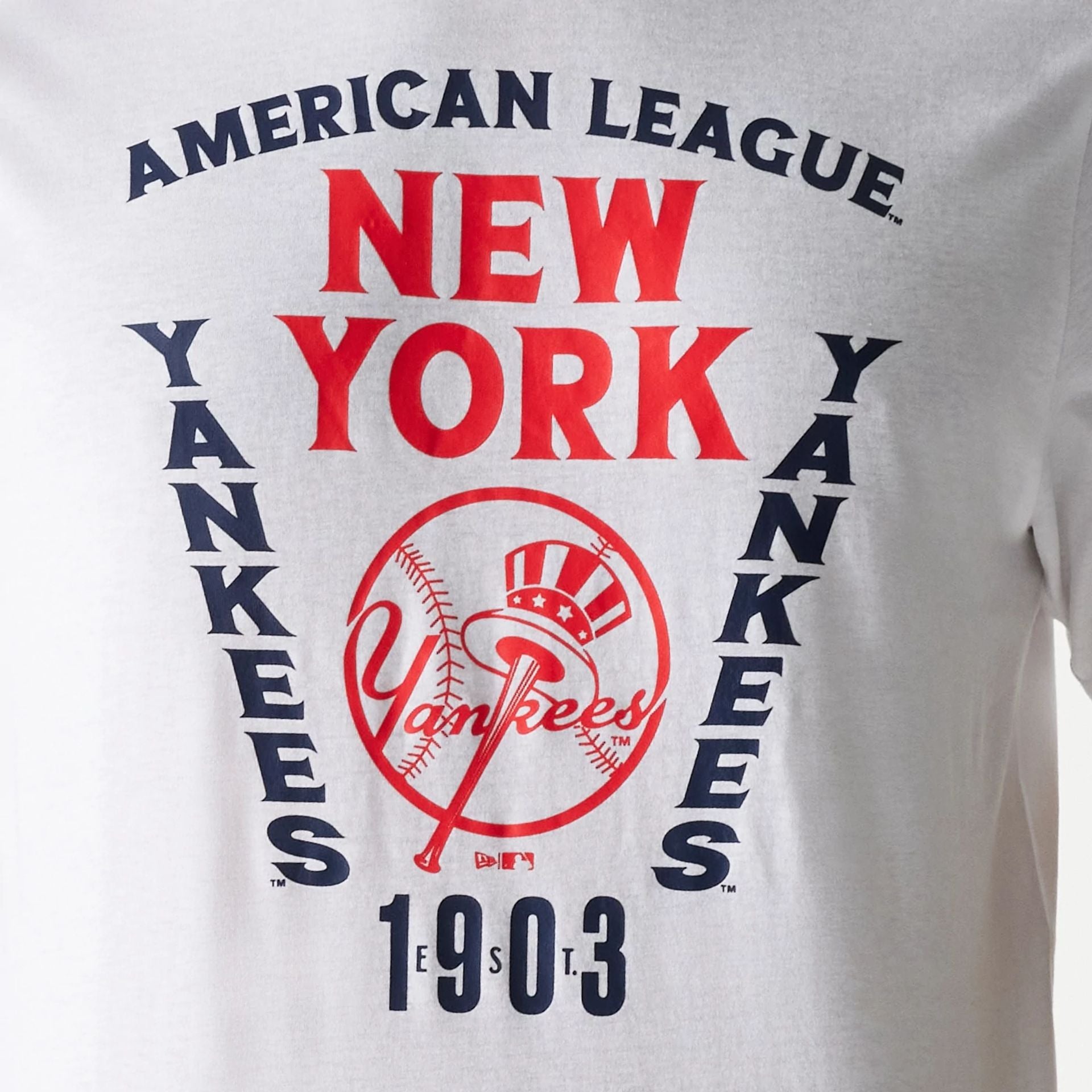 The Male model is wearing New York Yankees MLB Slanted Logo White T-Shirt 4