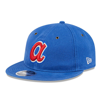 This is a Atlanta Braves Cotton Canvas Blue Retro Crown 9FIFTY Strapback Cap 1