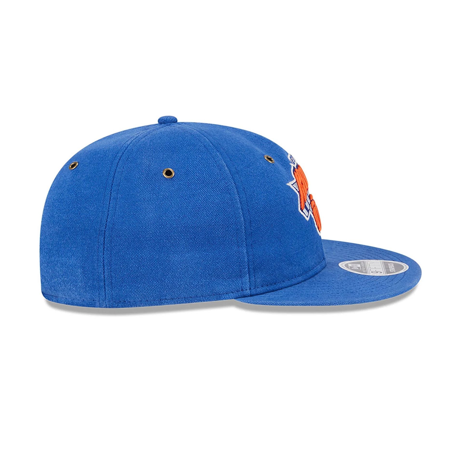 This is a New York Knicks Cotton Canvas Blue Retro Crown 9FIFTY Strapback Cap 6