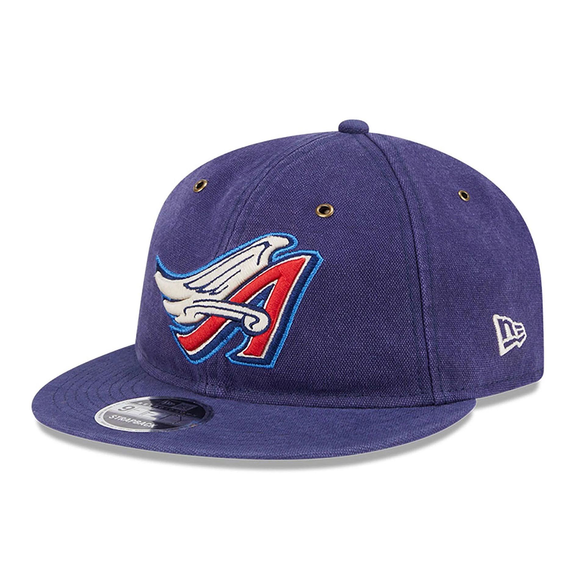 This is a LA Angels Cotton Canvas Dark Blue Retro Crown 9FIFTY Strapback Adjustable Cap 1