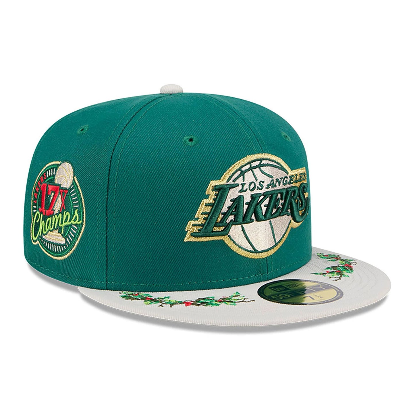 This is a LA Lakers Novelty Holly Green 59FIFTY Fitted Cap 1