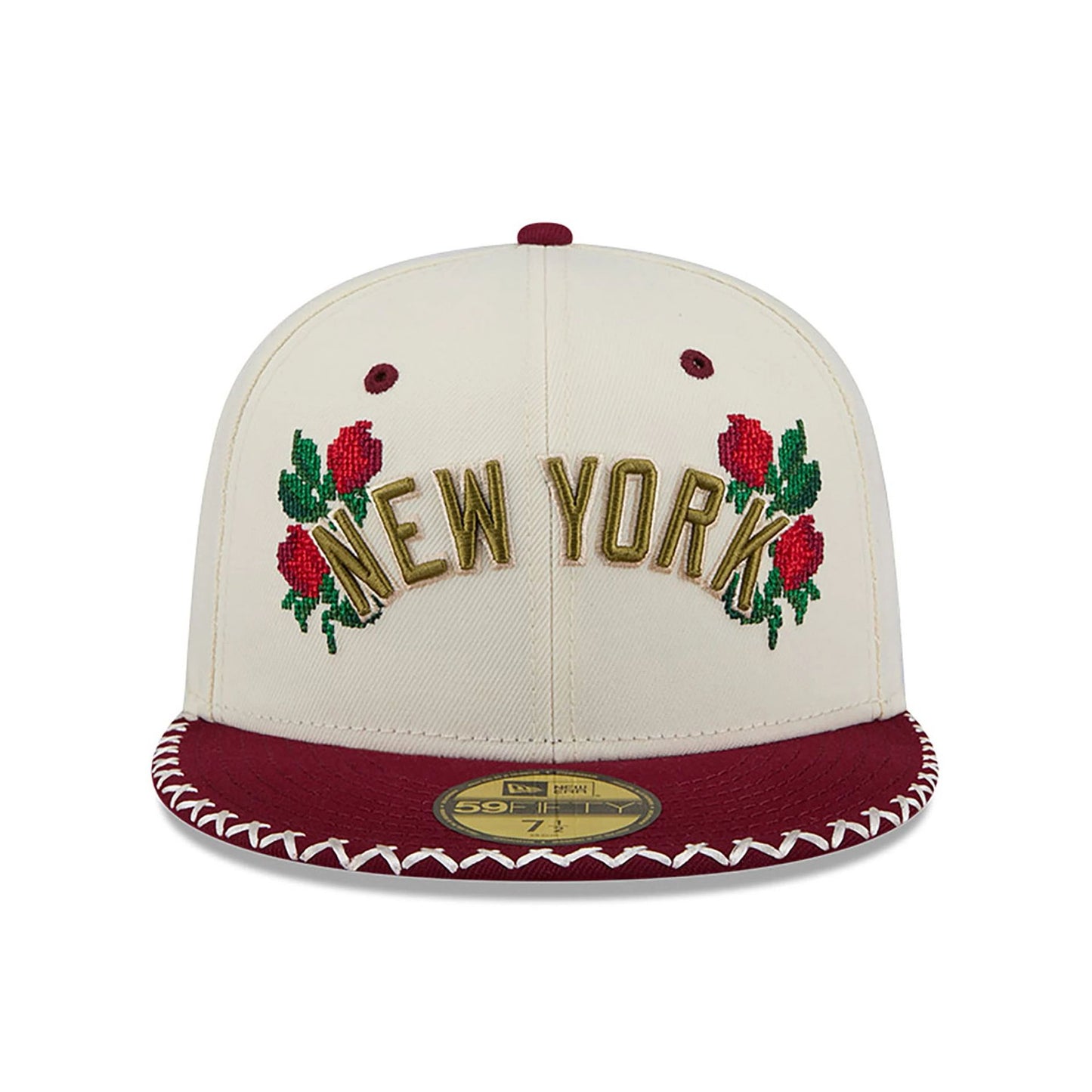 This is a New York Yankees Novelty Stitch White 59FIFTY Fitted Cap 3