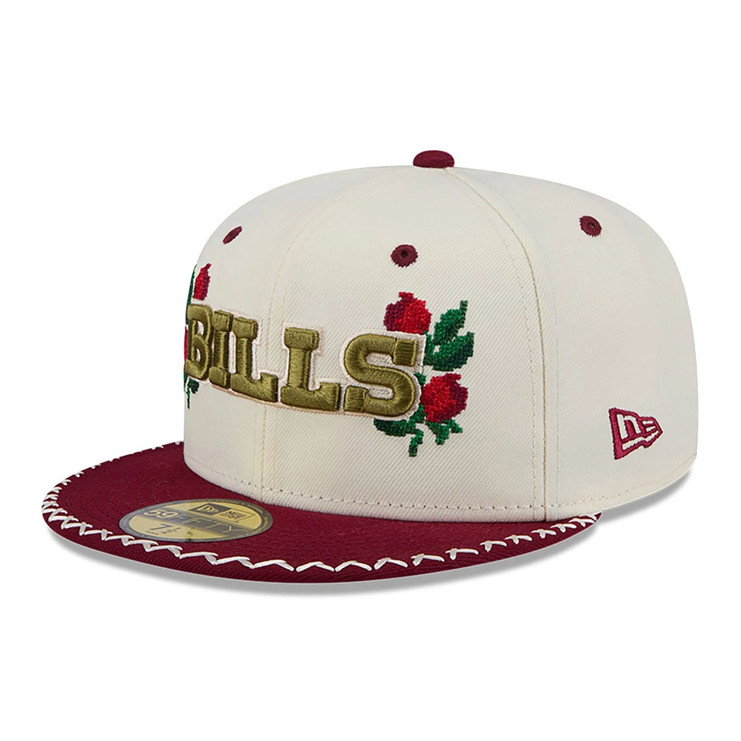 This is a Buffalo Bills Novelty Stitch White 59FIFTY Fitted Cap 1