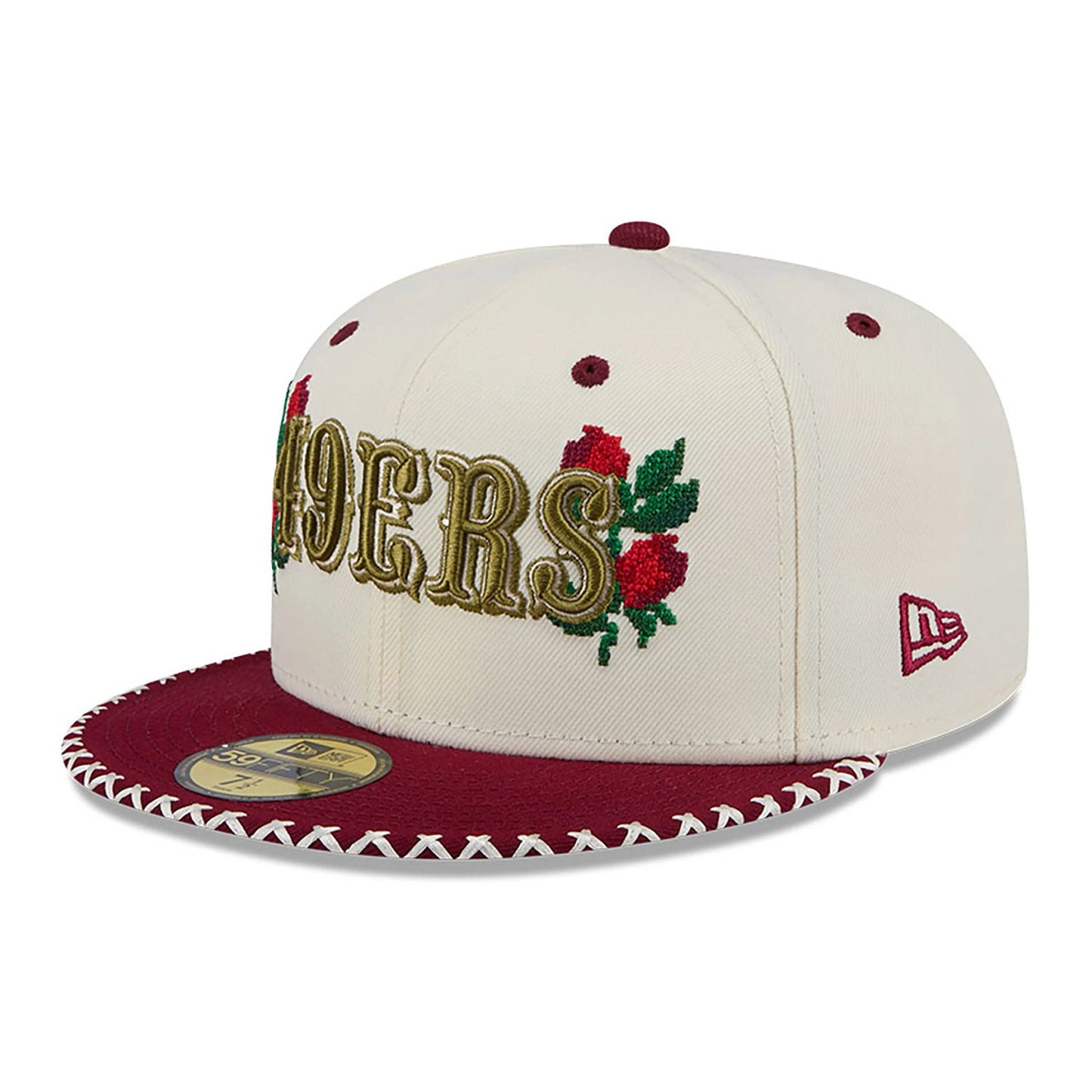 This is a San Francisco 49ers Novelty Stitch White 59FIFTY Fitted Cap 1