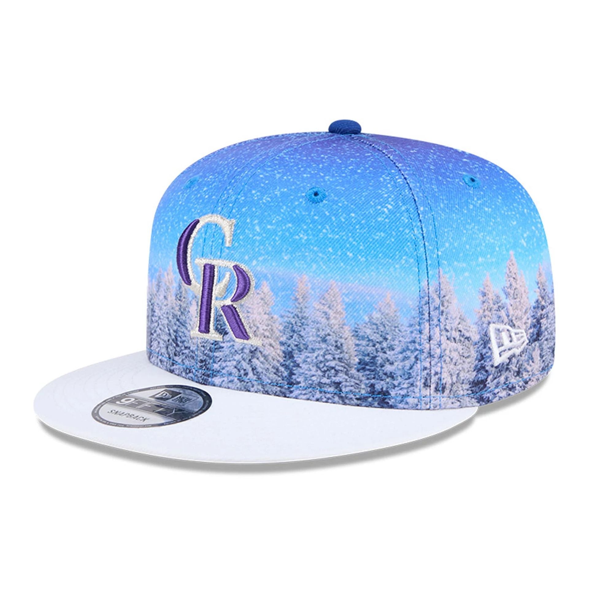 This is a Colorado Rockies Winter Photoreal Blue 9FIFTY Snapback Cap 1