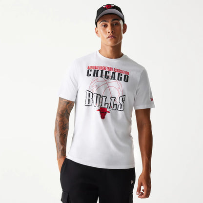 The Male model is wearing Chicago Bulls NBA Wordmark White T-Shirt 1