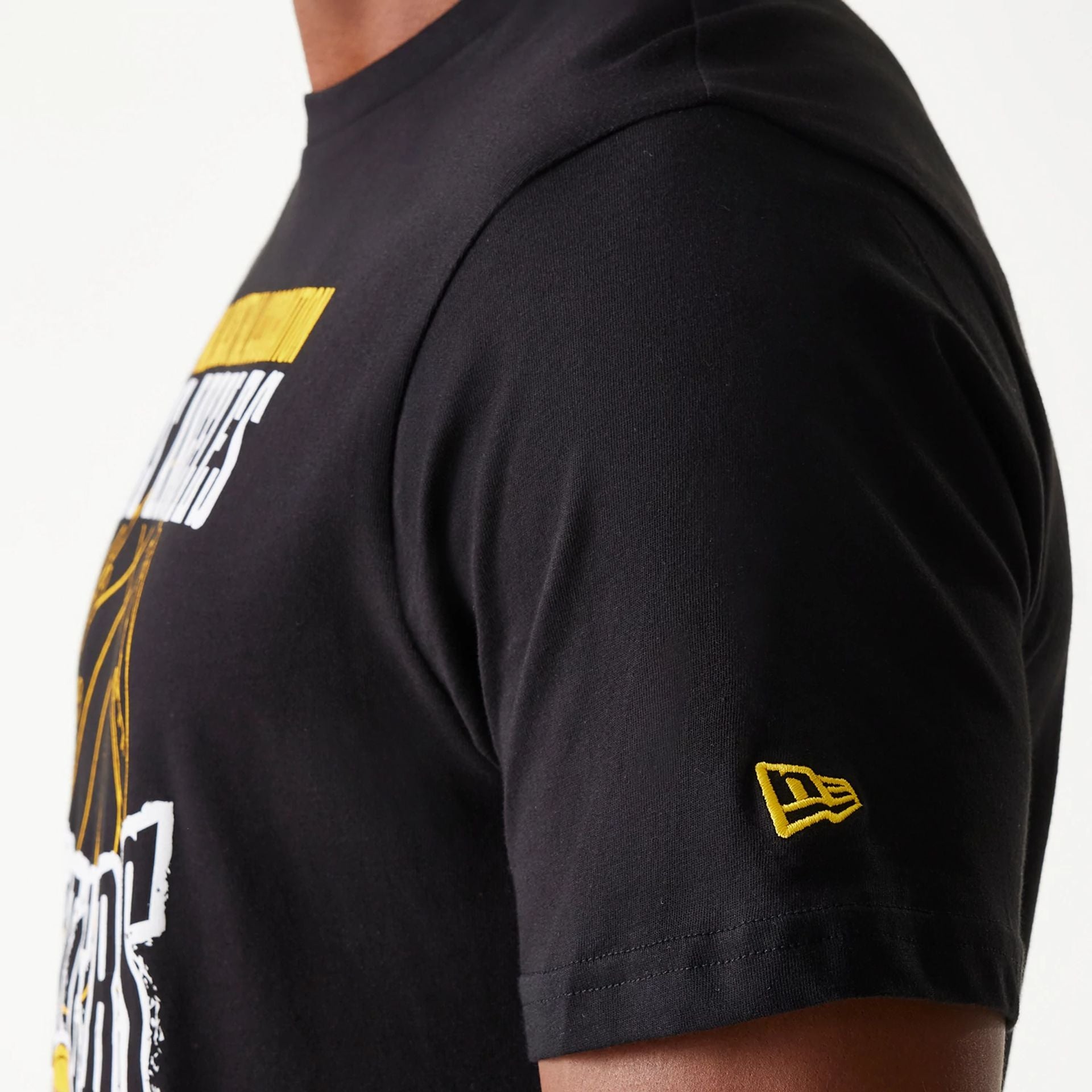 The Male model is wearing LA Lakers NBA Wordmark Black T-Shirt 5