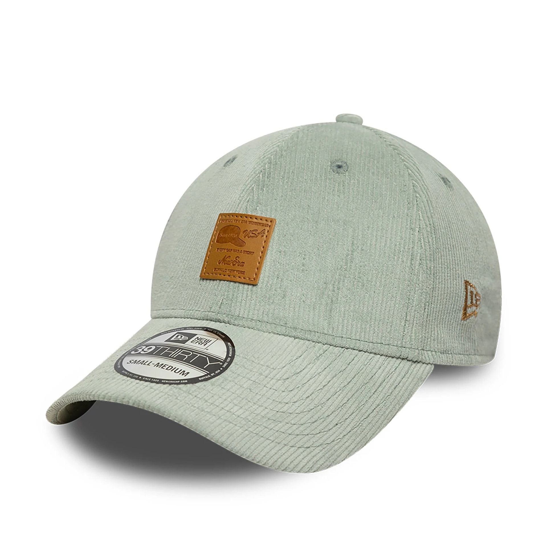 This is a New Era Cord Patch Pastel Green 39THIRTY Stretch-Fit Cap 1