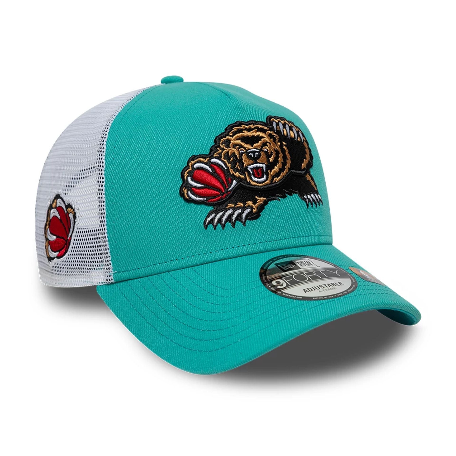 This is a Memphis Grizzlies NBA Classic Turquoise 9FORTY A-Frame Trucker Adjustable Cap 1