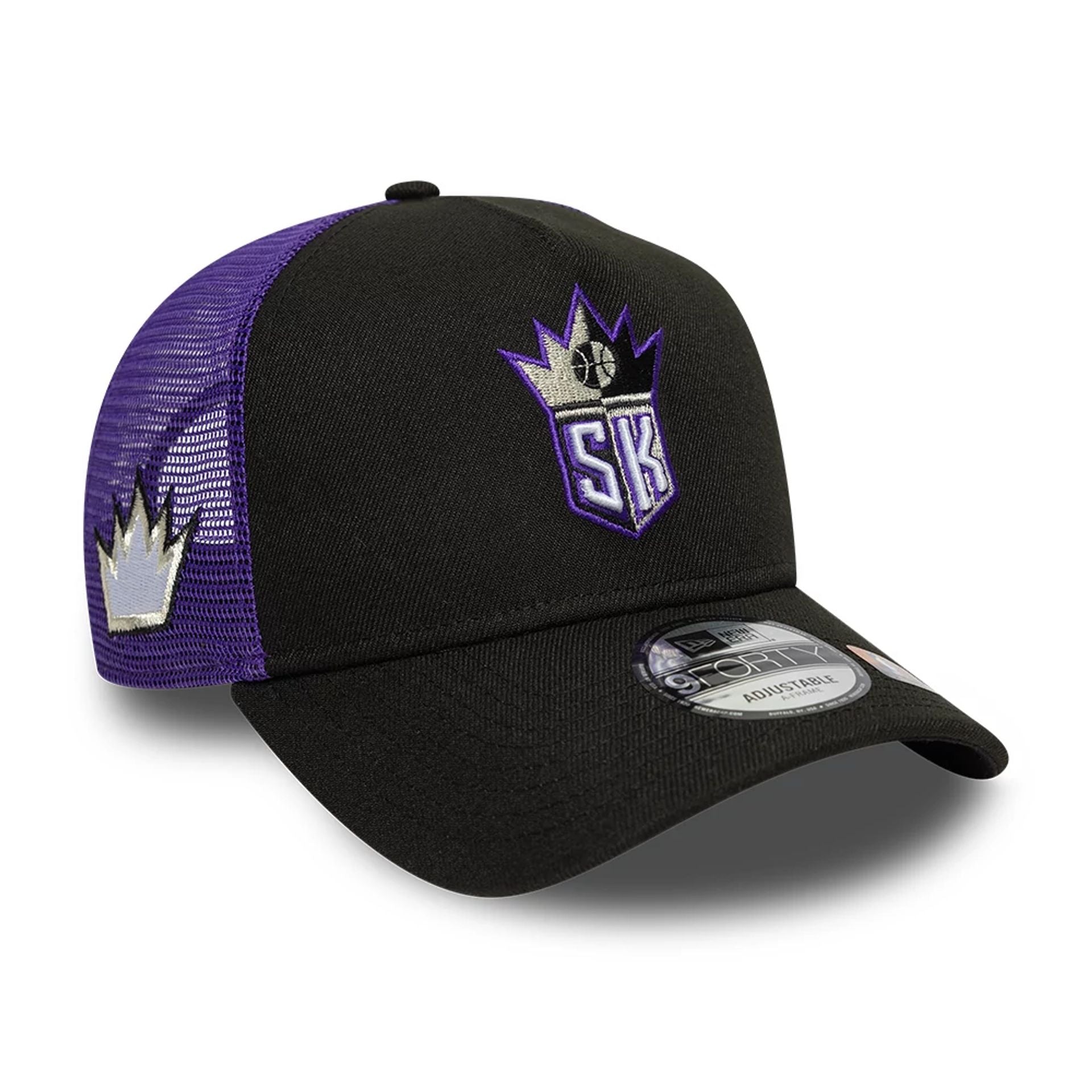 This is a Sacramento Kings NBA Classic Black 9FORTY A-Frame Trucker Adjustable Cap 1