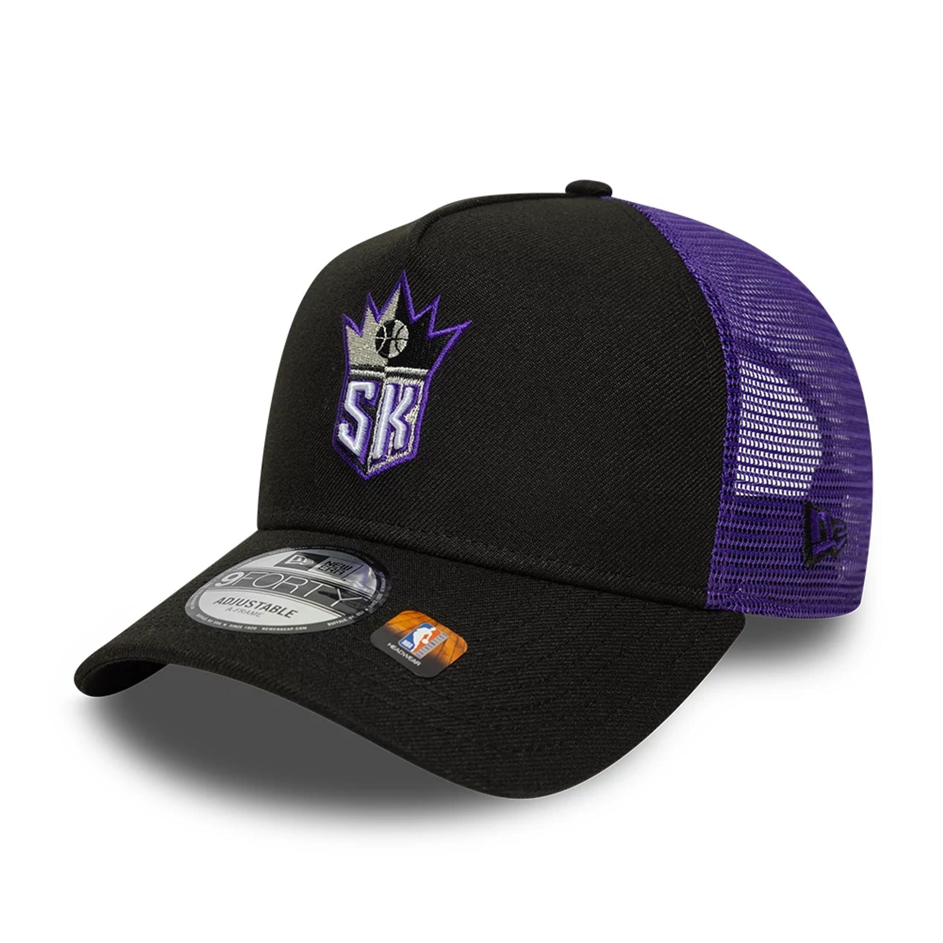 This is a Sacramento Kings NBA Classic Black 9FORTY A-Frame Trucker Adjustable Cap 3