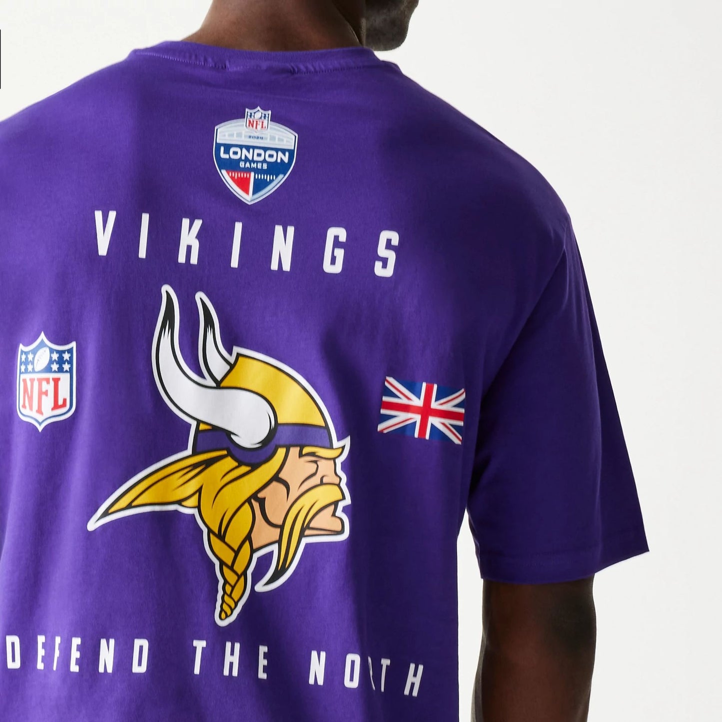 The Male model is wearing Minnesota Vikings NFL Games Slogan Purple Oversized T-Shirt 3