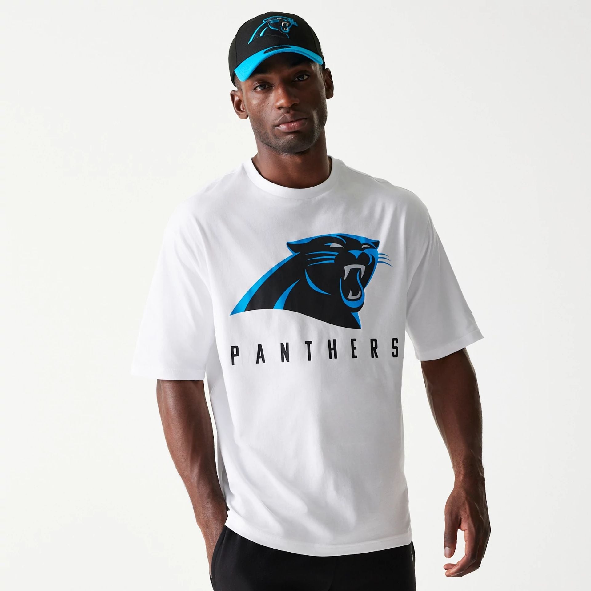 Carolina Panthers NFL Games Slogan White Oversized T Shirt New Era Cap UK