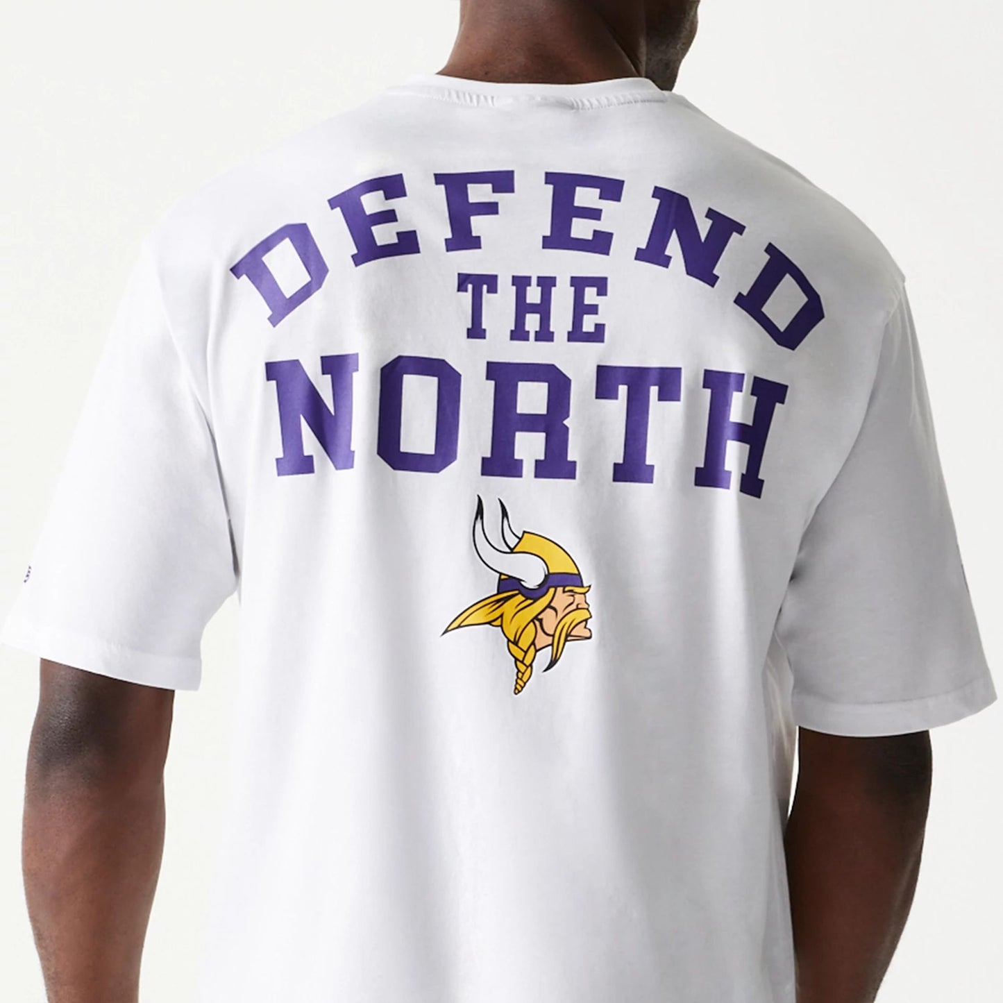 The Male model is wearing Minnesota Vikings NFL Games Square Arch White Oversized T-Shirt 6