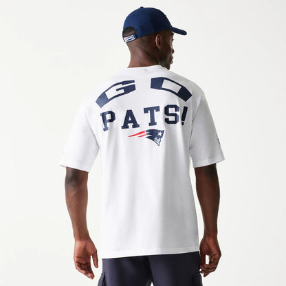 The Male model is wearing New England Patriots NFL Games Square Arch White Oversized T-Shirt 7