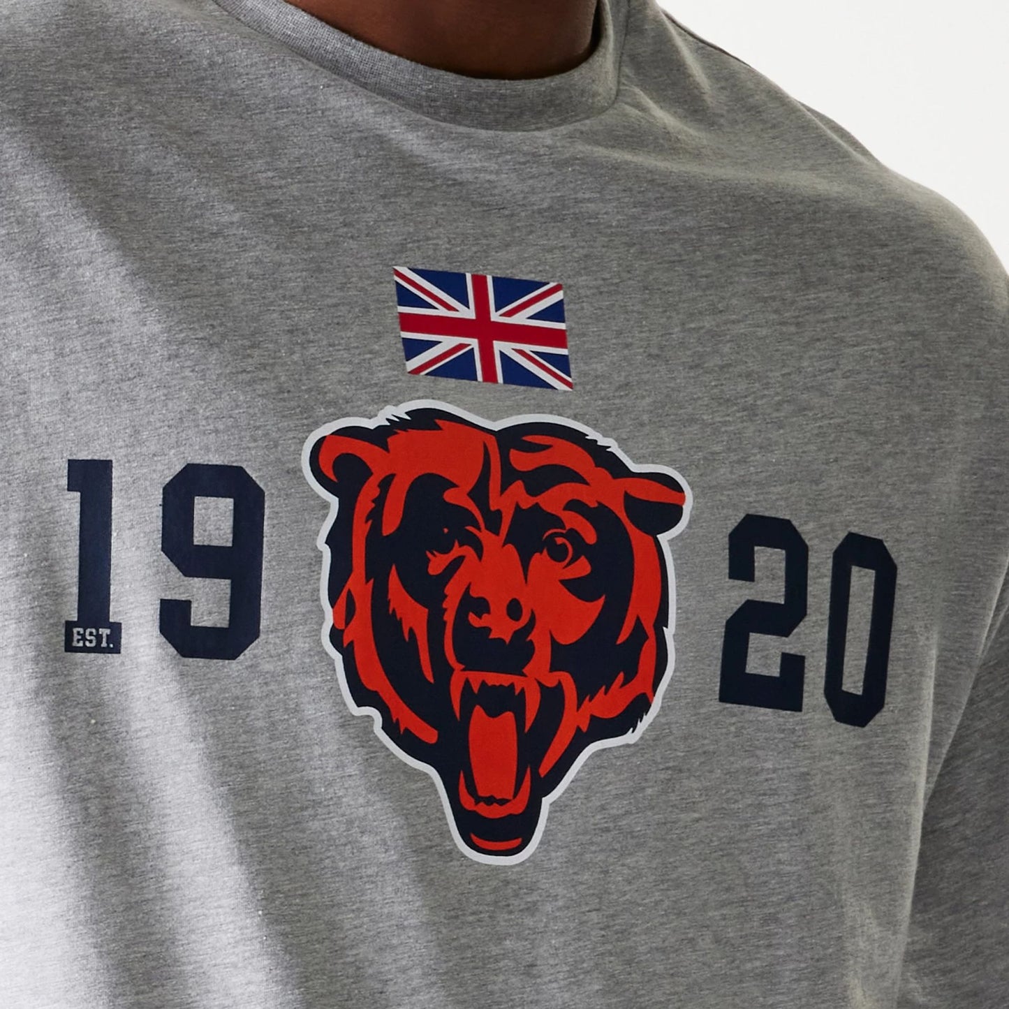 The Male model is wearing Chicago Bears NFL Games Square Arch Grey Oversized T-Shirt 5