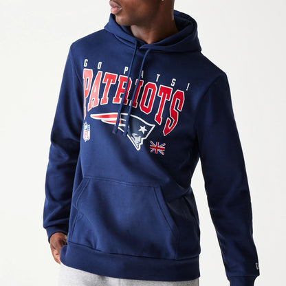 The Male model is wearing New England Patriots NFL Games Slogan Dark Blue Pullover Hoodie 2