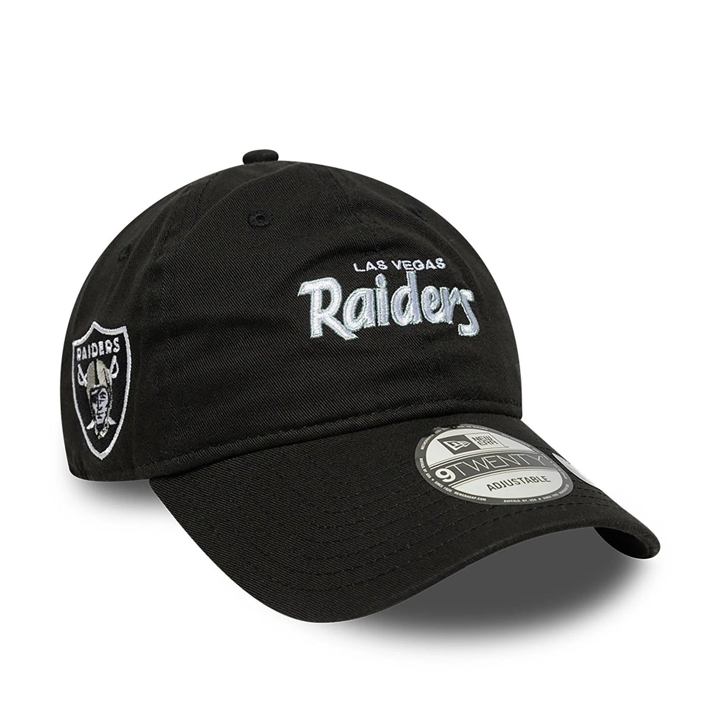 This is a Las Vegas Raiders NFL International Series Games 2024 Black 9TWENTY Adjustable Cap 1