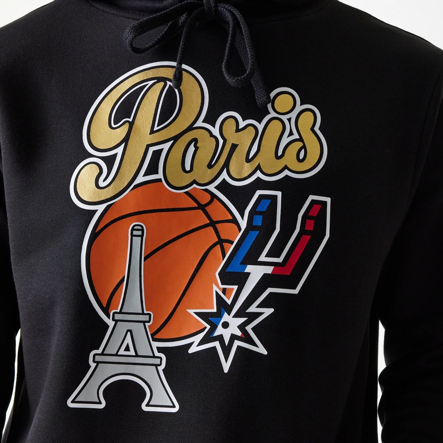 The Male model is wearing San Antonio Spurs NBA Paris Games 2025 Black Pullover Hoodie 5