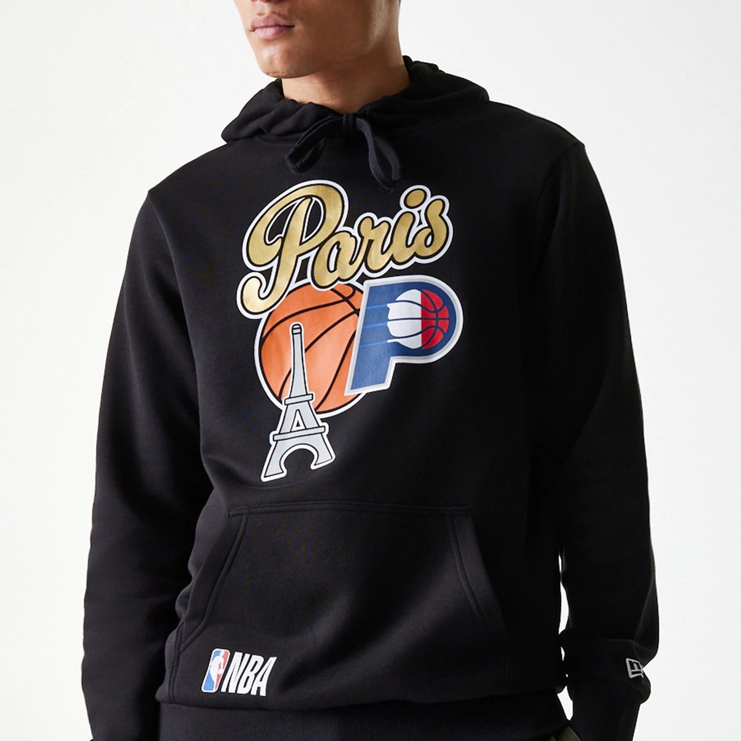 This is a Indiana Pacers NBA Paris Games 2025 Black Pullover Hoodie 7