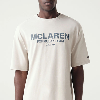 The Male model is wearing McLaren Racing Washed Pack Cream Oversized T-Shirt 3