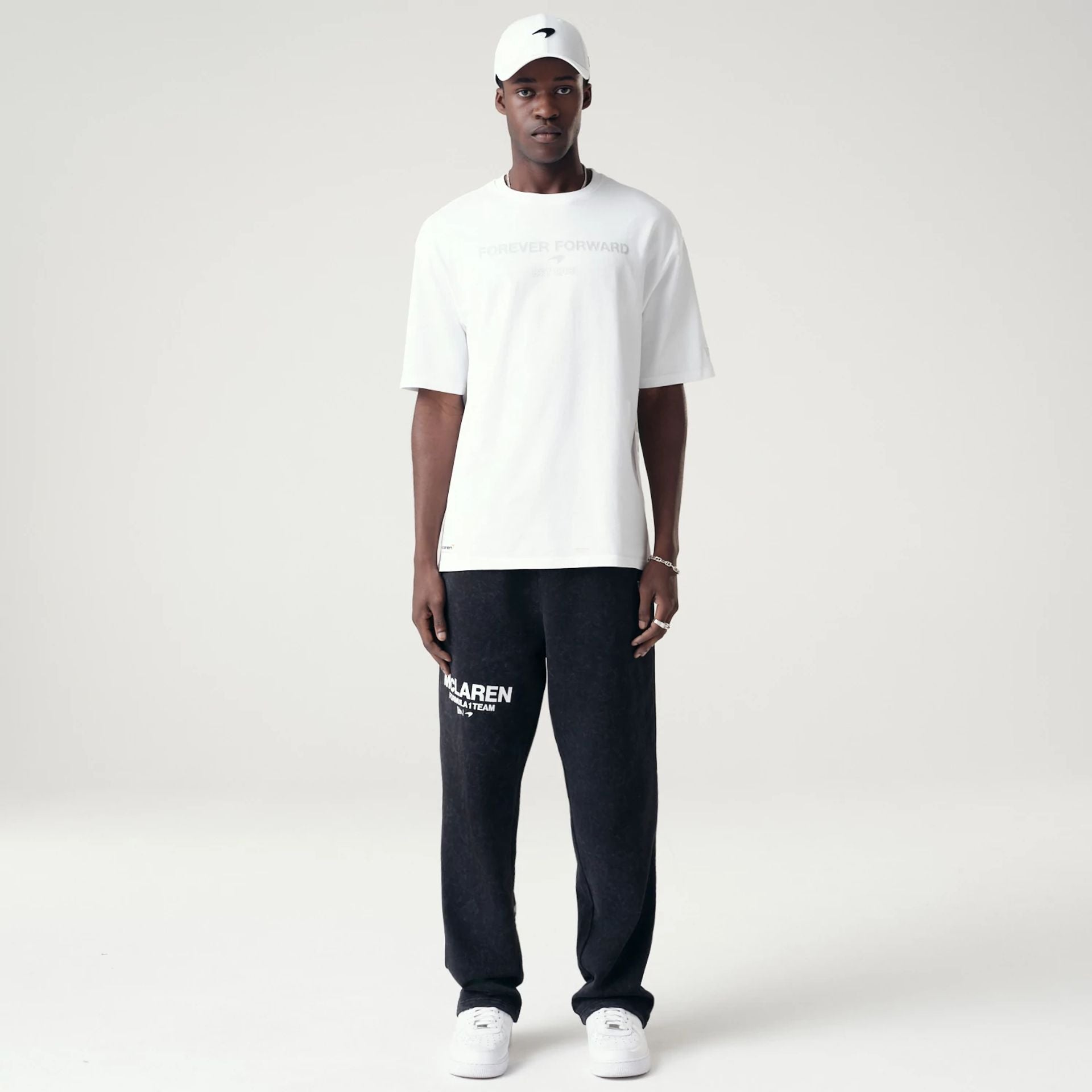 The Male model is wearing McLaren Racing Washed Pack White Oversized T-Shirt 8