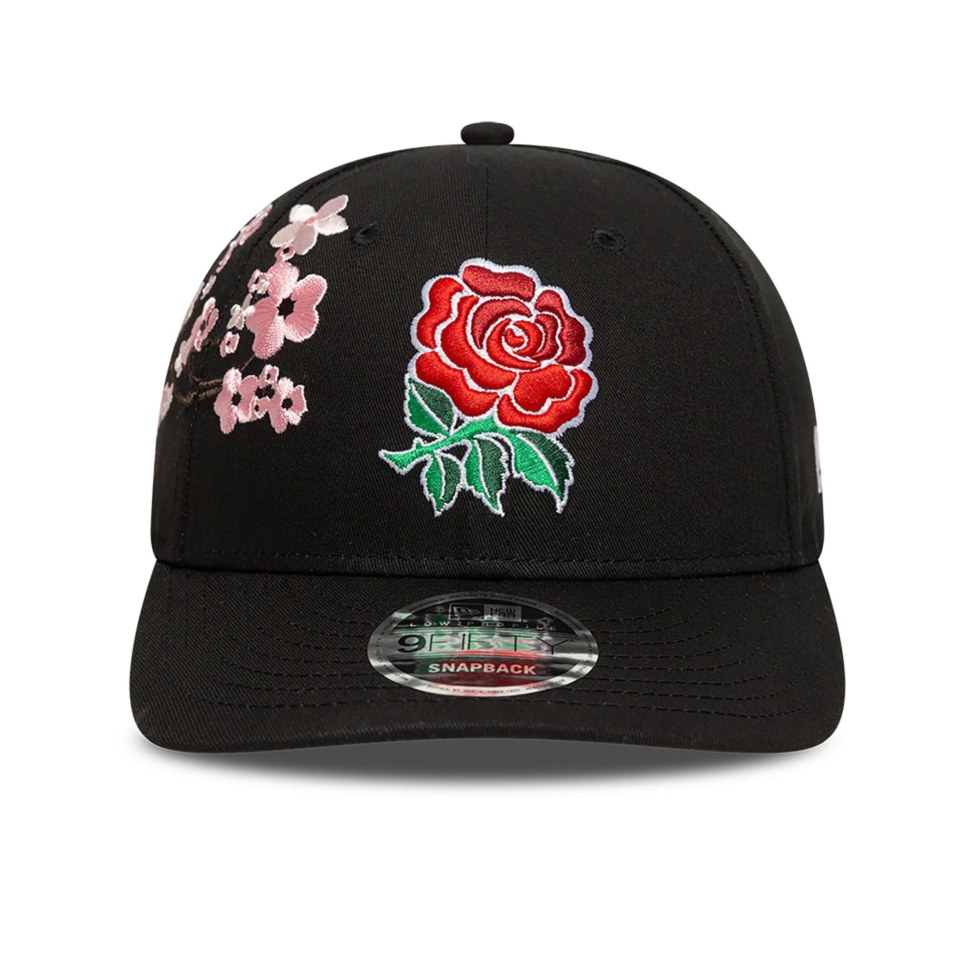 This is a Rugby Football Union Cherry Blossom Black Low Profile 9FIFTY Snapback Adjustable Cap 3